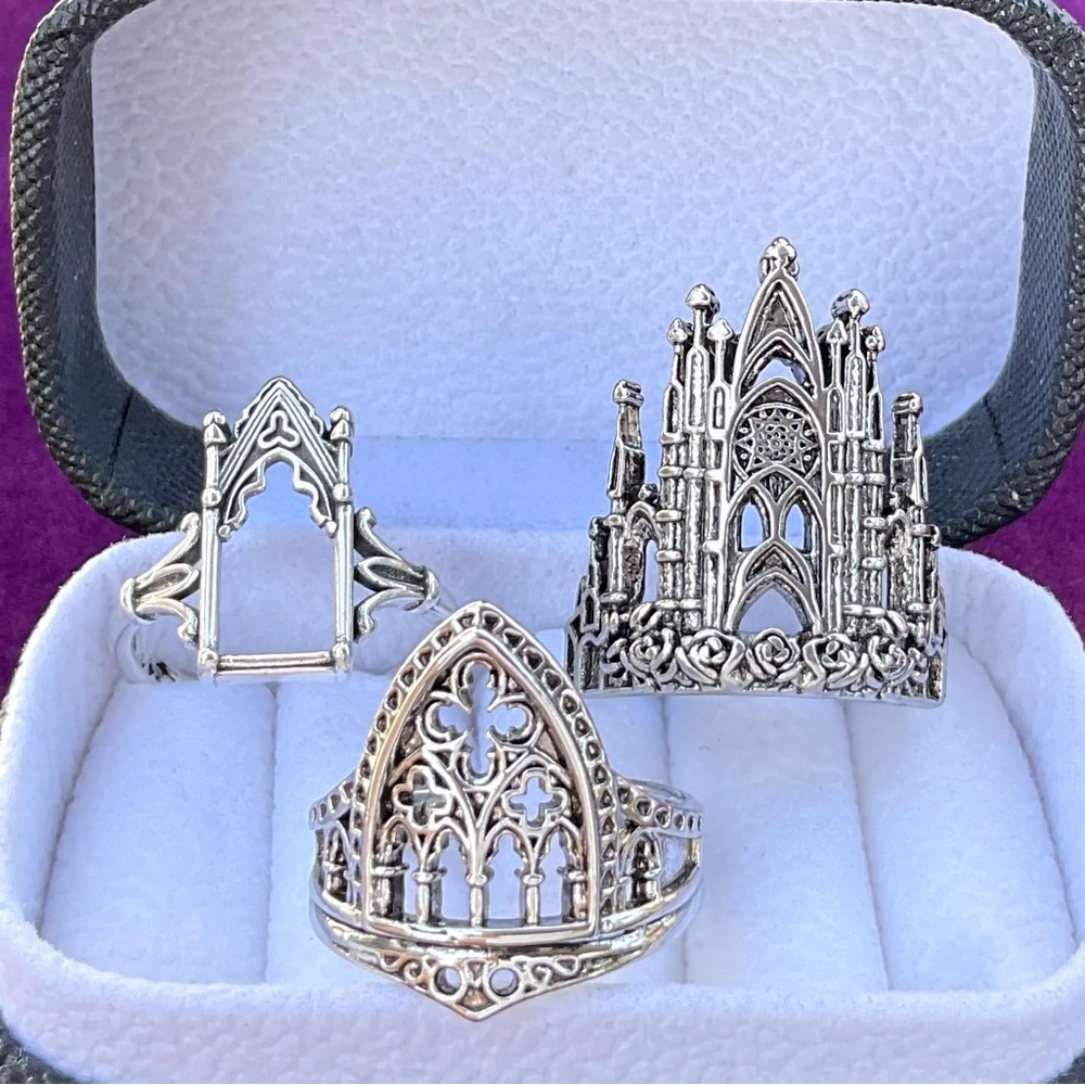 Intricate Silver Gothic Ring Set